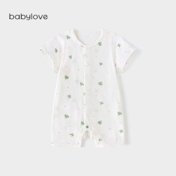 Babylove 婴儿短袖连体衣夏季纯棉网眼宝宝哈衣清新透气爬服夏装