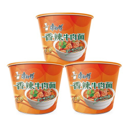 康师傅 方便面 经典桶 香辣牛肉面111g*3桶 泡面桶装速食 方便食品