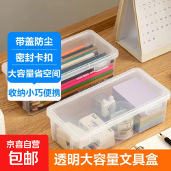 / 多功能文具盒笔盒化妆日用品收纳盒 透明桌面收纳神器带盖收纳箱ins风防污 巨能装