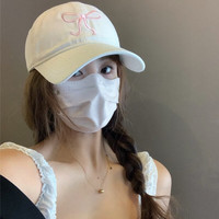 无品牌 韩国ins风棒球帽女生蝴蝶结甜美可爱浪漫粉色帽子百搭软顶鸭舌帽