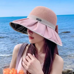 无品牌 帽子女遮阳防晒出游渔夫帽遮阳遮脸夏季户外出行太阳帽蝴蝶结帽檐
