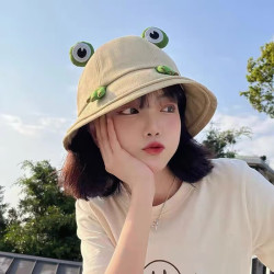 无品牌 小青蛙帽子女春秋可爱休闲百搭盆帽夏季潮防晒遮阳日系学生渔夫帽
