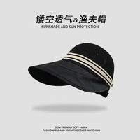 无品牌 2025新款春季防晒可扎马尾渔夫帽子女镂空透气百搭大檐遮阳鸭舌帽