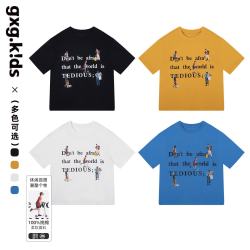 GXG kids儿童26夏季新款短袖中大童字母印花休闲T恤 宝蓝色 140