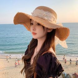 无品牌 遮阳帽女夏季户外防晒帽大檐太阳帽遮脸沙滩帽子凉帽渔夫帽