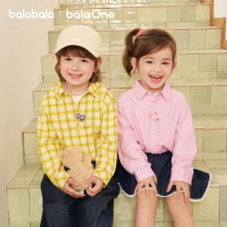 巴拉巴拉 【balaOne】巴拉巴拉儿童衬衫男女长袖2026新秋多彩格纹翻领上衣
