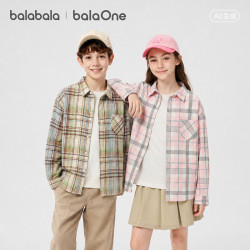 巴拉巴拉 balaOne 儿童长袖衬衫格纹亲子