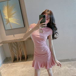 FOURDATRY 复古风改良旗袍黑色短裙夏季法式女装小个子收
