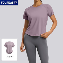 FOURDATRY 新款宽松网纱瑜伽短袖透气T恤运动健身上衣夏女