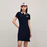 TOMMY HILFIGER TommyJeans春夏女珠地网眼刺绣拼色气质休闲运动针织POLO连衣裙