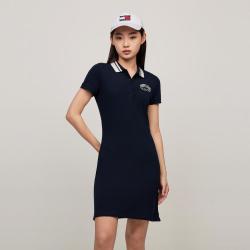 TOMMY HILFIGER TommyJeans春夏女珠地网眼刺绣拼色气质休闲运动针织POLO连衣裙