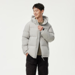 坦博尔 男款短款连帽廓形羽绒服（江雪灰）