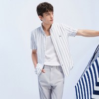 navigare [冰丝]Navigare小帆船条纹通勤衬衫男士夏季休闲短袖衬衣外套