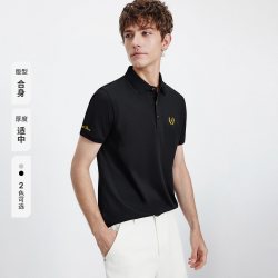 navigare [桑蚕丝]Navigare小帆船黑色短袖Polo衫男士夏季新款休闲翻领T恤