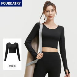 FOURDATRY 新款美背瑜伽长袖固定胸垫运动健身长袖裸感高