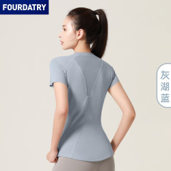 FOURDATRY 网纱运动短袖塑型显胸收腰T恤圆步瑜伽健身短袖
