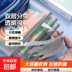 学生科目袋分类文件袋手提拉链双层大容量透明网纱作业试卷收纳袋 双层 1个