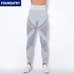 FOURDATRY 欧美无缝针织性感条纹吸湿排汗瑜伽裤运动跑步