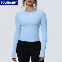 FOURDATRY 新款运动裸感收腰修身长袖透气瑜伽服T恤跑步训