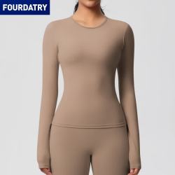 FOURDATRY 新款双面磨毛纯色长款训练运动长袖T恤跑步健身