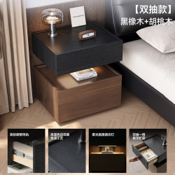 锦需 智能实木床头柜保险箱一体家用卧室简约带锁轻奢高级感小型保险柜 黑橡木色+胡桃木纹色50cm