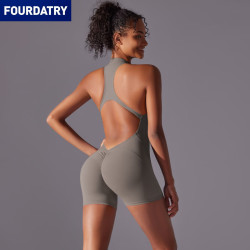 FOURDATRY 新款纯色高强度裸感紧身运动美背连体衣瑜伽服