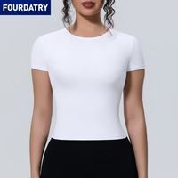 FOURDATRY 新款运动裸感收腰修身短袖透气瑜伽服T恤跑步训