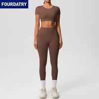FOURDATRY 新款欧美纯色双面磨毛透气紧身瑜伽服套装运动