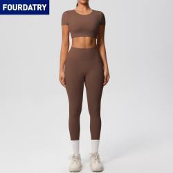 FOURDATRY 新款欧美纯色双面磨毛透气紧身瑜伽服套装运动