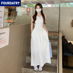 FOURDATRY 黑色吊带连衣裙女法式赫本风2026夏季新款显瘦