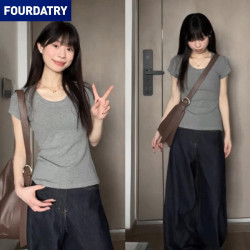FOURDATRY 白色打底半袖圆领T恤上衣女款2026纯色高级感显