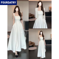 FOURDATRY 白色吊带连衣裙女夏季初恋清冷感白月光掐腰裙