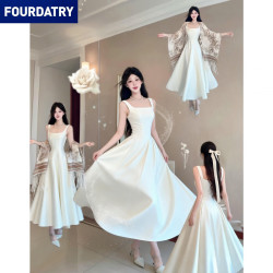 FOURDATRY 白色掐腰长裙子女2026新款早春季巨好看初恋白