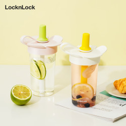 LOCK&LOCK 儿童吸管水杯tritan材质学生户外便携手拎果汁奶茶杯520ml粉色