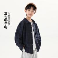 小象汉姆 童装男童衬衫格子衬衣春秋薄款外套透气秋装男孩上衣
