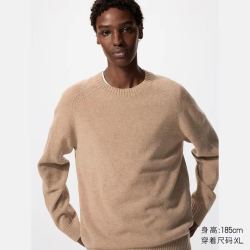 优衣库 男装女装柔软绵羊毛圆领针织衫/长袖毛衣毛衫478541