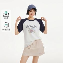 热风 凉感女士短袖T恤2026年夏季新款插肩袖印花抑菌清爽舒适T恤