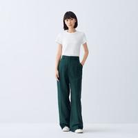無印良品 MUJI 【汉麻棉】凉感透气高腰抽褶女式阔腿裤天然麻结