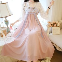 夏款汉元素中国风汉服夏季薄款女薄纱改良学生大码胖mm超仙连衣裙