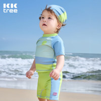 kk树 儿童泳衣防晒速干泳衣宝宝分体短袖幼儿游泳衣 海洋蓝  100