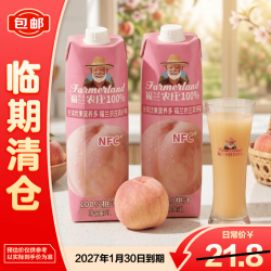 福兰农庄 100%桃汁1L*2夏季聚餐解渴解腻果汁饮料家庭大瓶装
