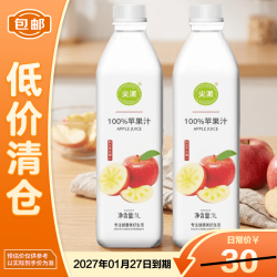 尖派 100%苹果汁方瓶1L*2瓶大瓶家庭装果汁饮料解暑