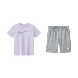 NIKE 儿童套装纯棉短袖t恤+短裤2件套装2026夏季男短袖套装 兰花瓣 160 /76
