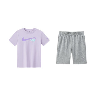 NIKE 儿童套装纯棉短袖t恤+短裤2件套装2026夏季男短袖套装 兰花瓣 160 /76