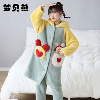 梦贝熊 儿童睡衣女童秋冬法兰绒珊瑚绒加绒加厚冬季女孩大童家居服