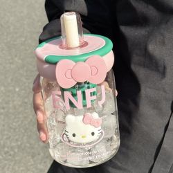 2026新款kt水杯女生高颜值玻璃杯办公室茶水分离耐高温泡茶吸管杯