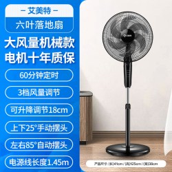 艾美特 电风扇落地扇立式家用风扇大风力摇头扇定时节能调高度宿舍