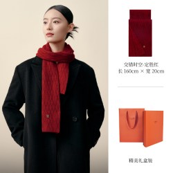 万事利 Wensli/万事利 万事利冬绵羊毛围巾保暖女生冬季红色围脖礼盒包装