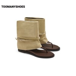 TOOMANYSHOES 明星同款Toomanyshoes夏款罗马画报夹趾凉靴辣妹气质堆堆短靴
