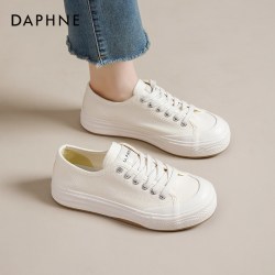 达芙妮 软底帆布鞋女2023春秋舒适一脚蹬配裙子板鞋厚底运动小白鞋
